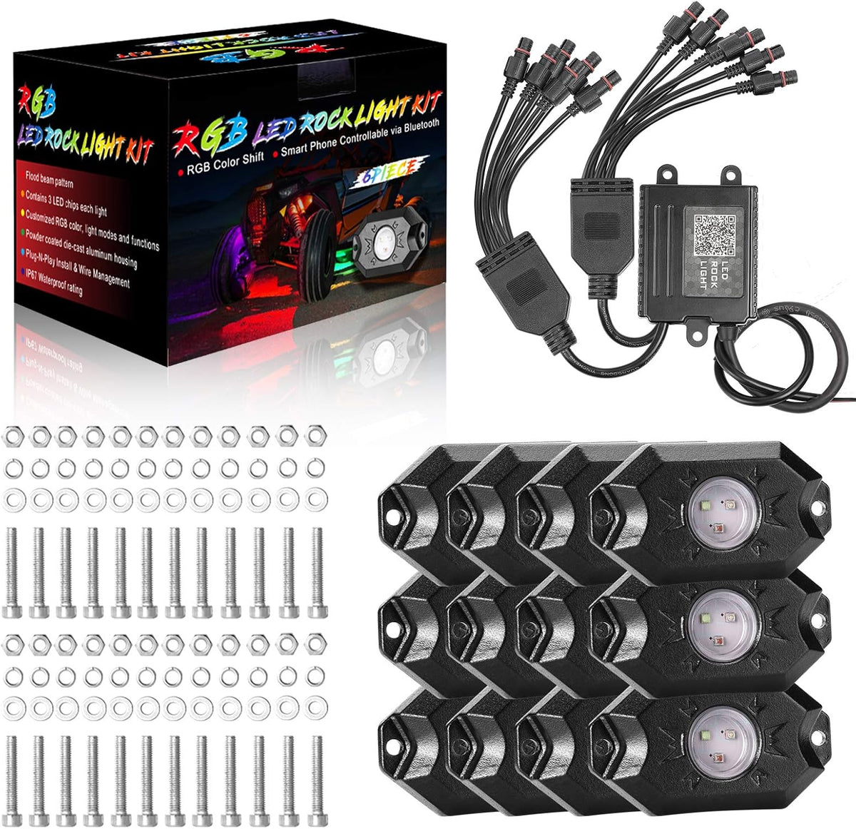 12 Pods Multicolor Waterproof LED Car Light Kit T664