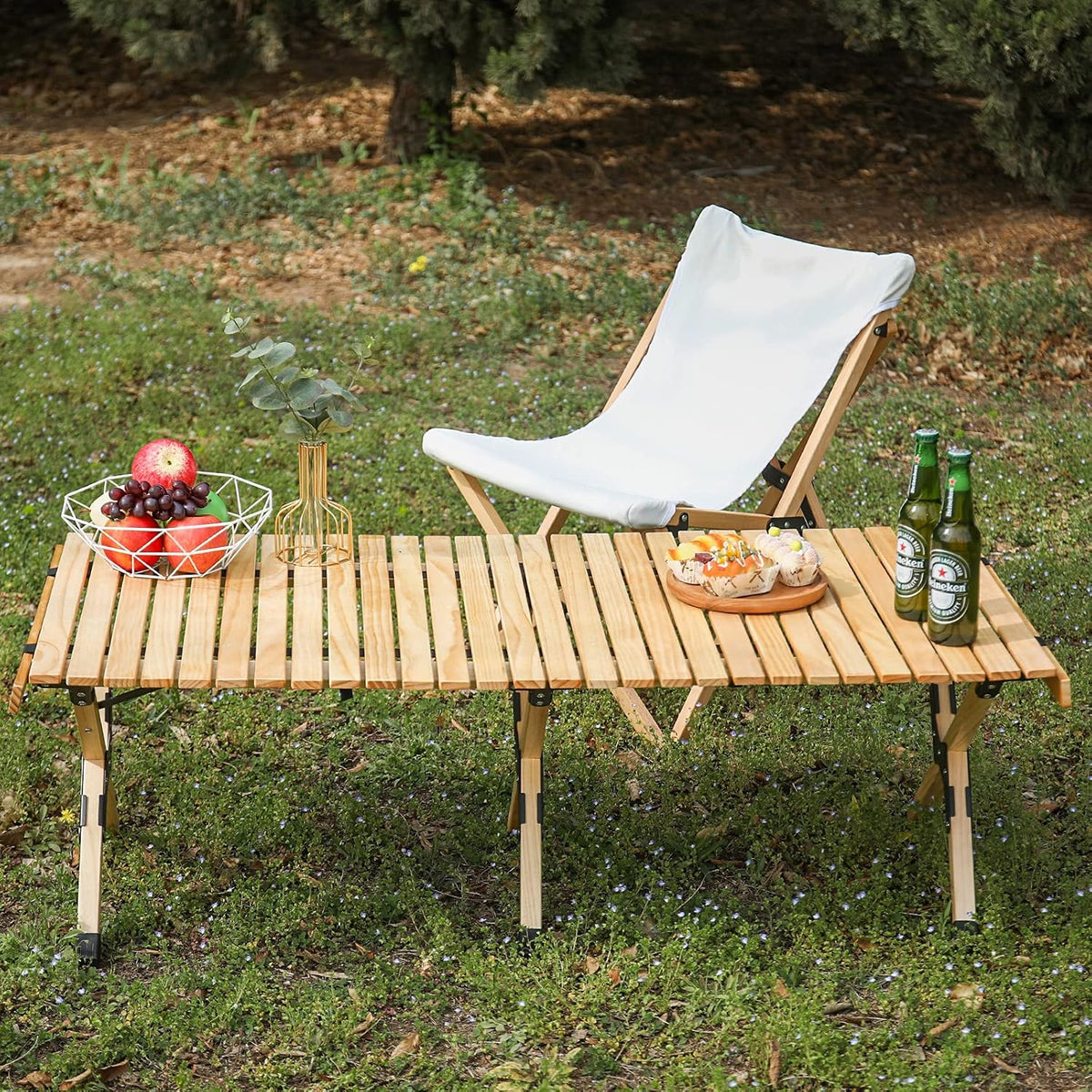 Portable Wooden Folding Picnic Table with Carry Bag W89546