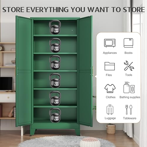 White Metal Pantry Cabinet with 2 Door and 5 Adjustable Shelves G855