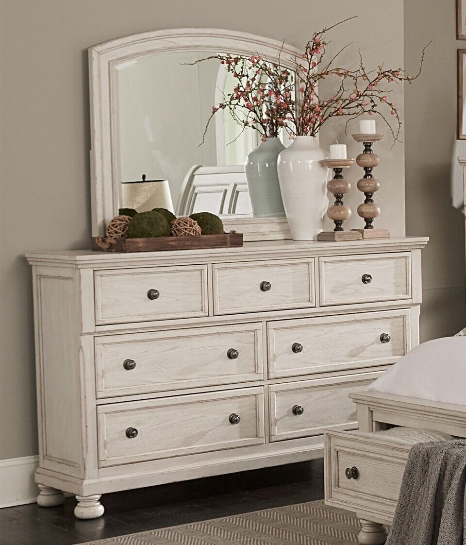 White Queen Size Platform Storage Bed Nightstands Dresser Mirror 6pc Set G198