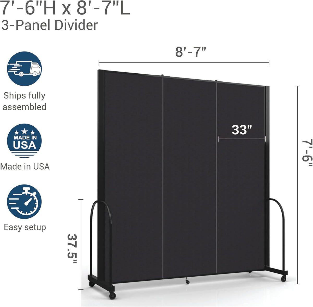 Navy 7'6" x 8'7" Folding Room Divider with Metal Frame C860268