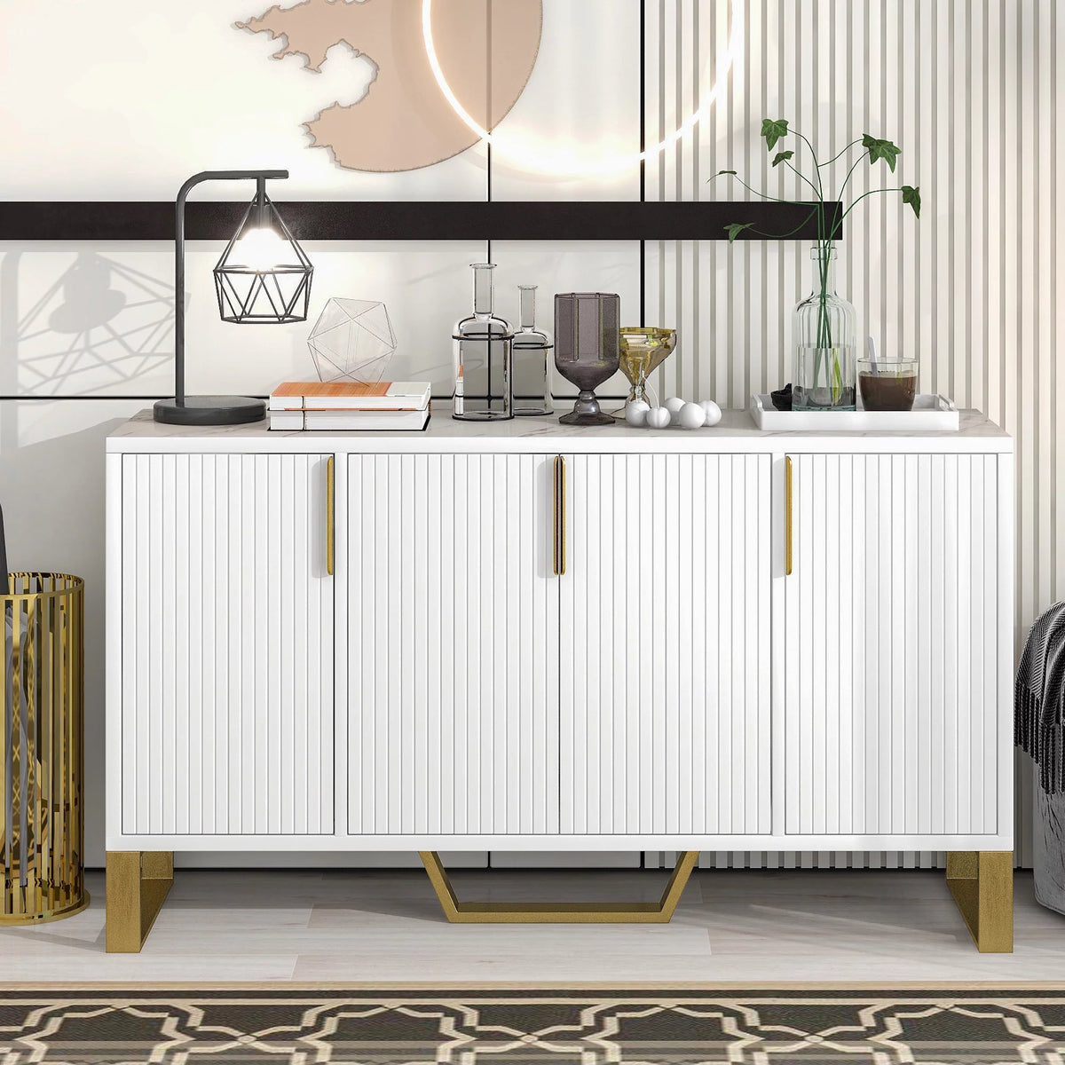 White 4 Door Buffet Sideboard with Metal Legs J19251