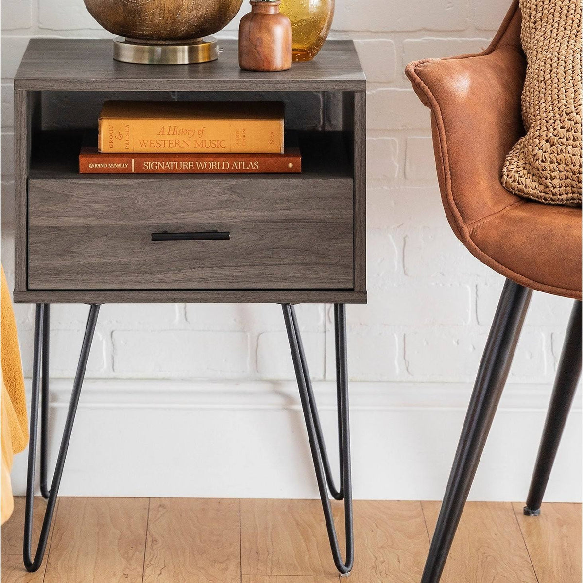 18-inch 1-Drawer Hairpin Side Table - Slate Grey U679409