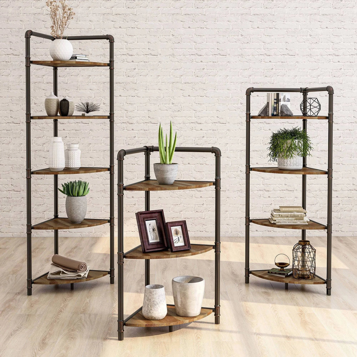 3 Tier Corner Bookshelf Sand Black/Light Pure Copper E3470