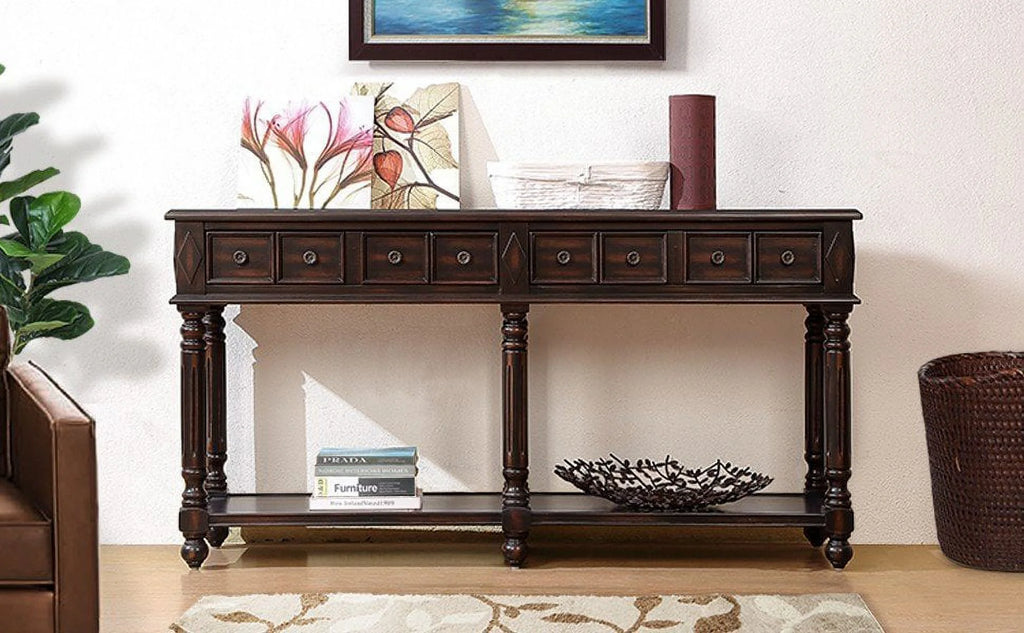58" Black Console Table with 2 Drawers and Storage Shelf U491