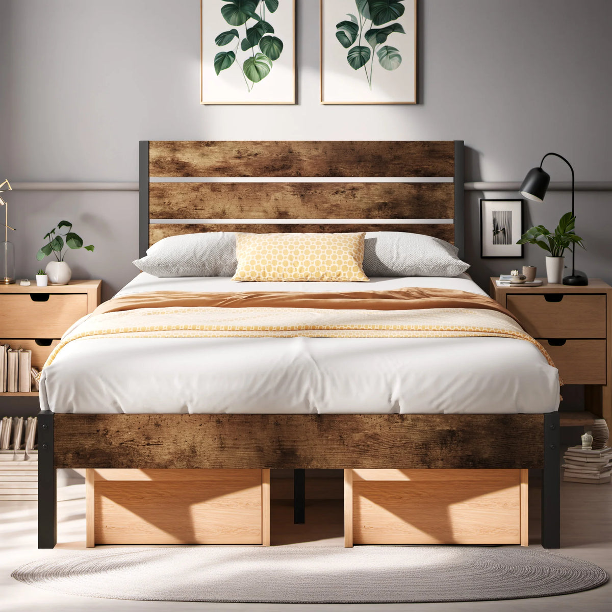 Queen Bed Frame with Wood Headboard and Footboard E254828