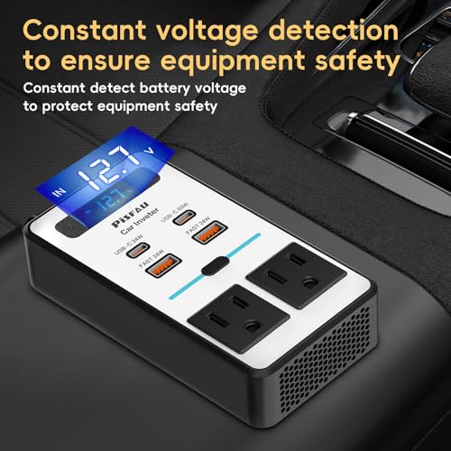 200W Car Power Inverter DC 12V to 110V AC with USB-C Voltage Display E514928