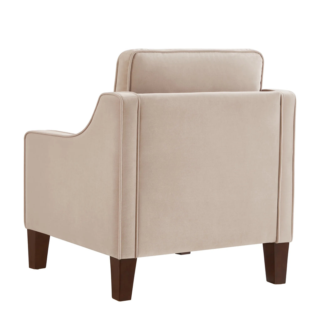 Taupe Velvet Upholstered Armchair with Wooden Legs P5428