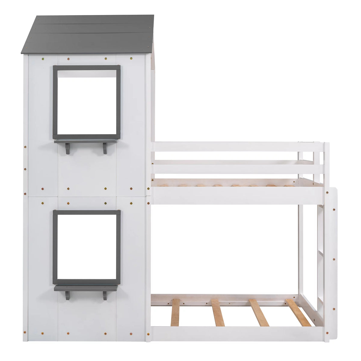Wood Twin Over Twin Bunk Bed with Roof and Ladder G30325