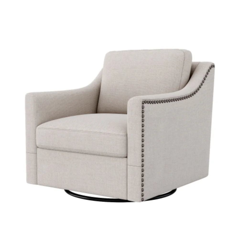 White Cotton Linen Swivel Armchair T417622