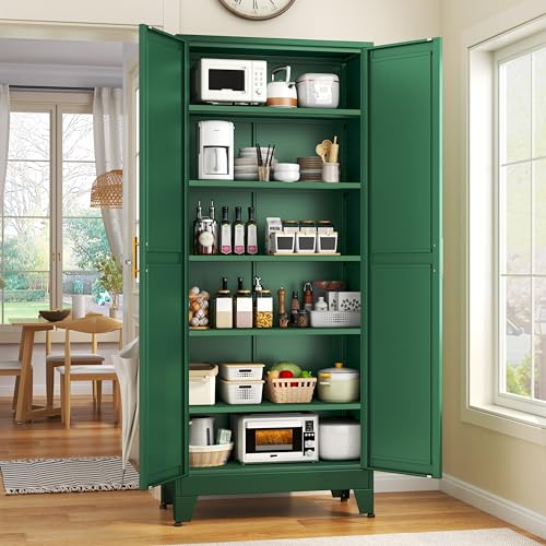 White Metal Pantry Cabinet with 2 Door and 5 Adjustable Shelves G855