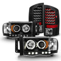 Black Housing Dual Halo DRL Projector LED Headlights + Tail Lamps O266