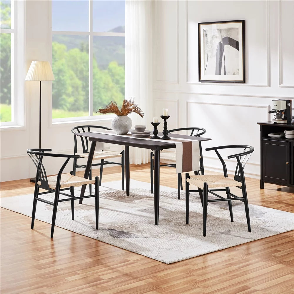 Set of 4 Black Weave Dining Chairs Metal Frame U4286