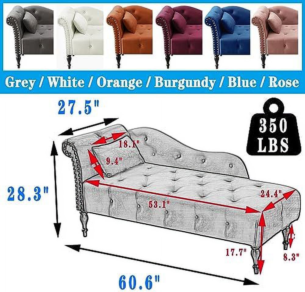 Grey Velvet Rolled Arm Chaise Lounge with Pillow M5521