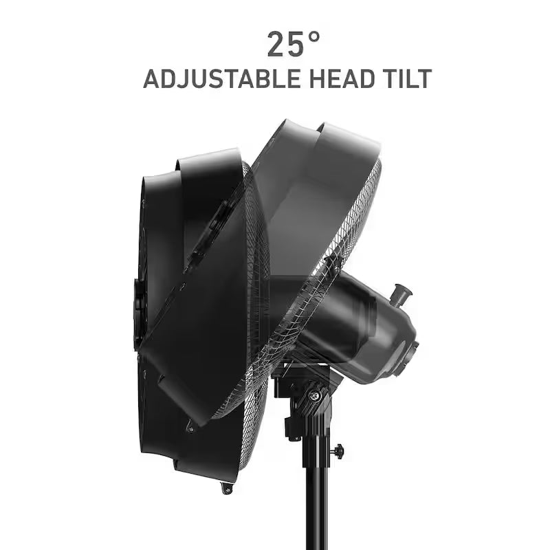 16 in. Oscillating Misting Stand Fan Black 3 Speed with Adjustable Height Q408