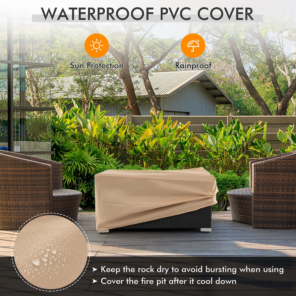 32''x 20'' Propane Rattan Fire Pit Table Set with Side Table and Cover 40,000 BTU S79373