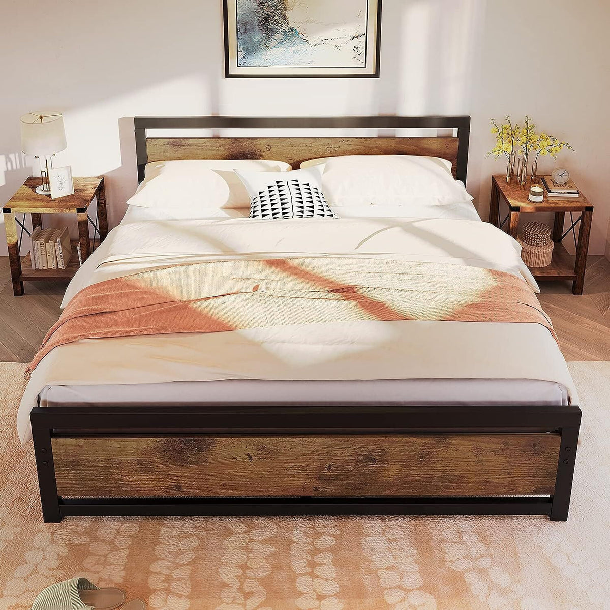 King Size Wooden Headboard Platform Bed Frame E25502