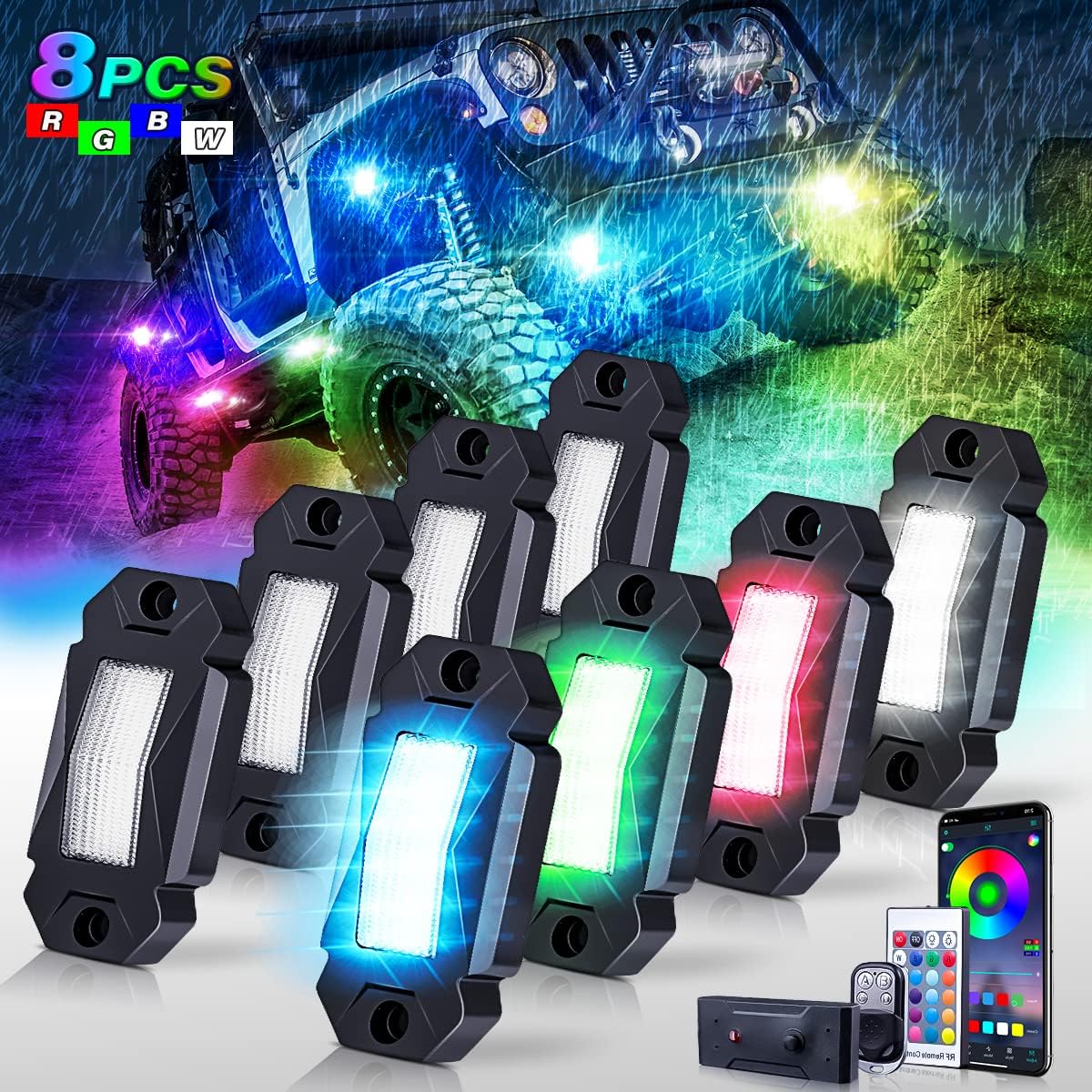 8 Pods RGBW LED Rock Lights Kit with Bluetooth App Control I90264
