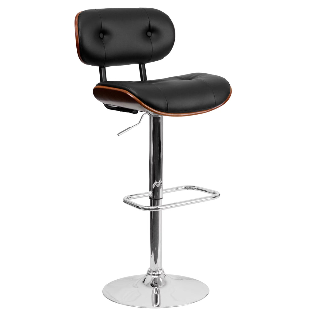 Adjustable Height Black Vinyl Tufted Barstool with Chrome Base U591360