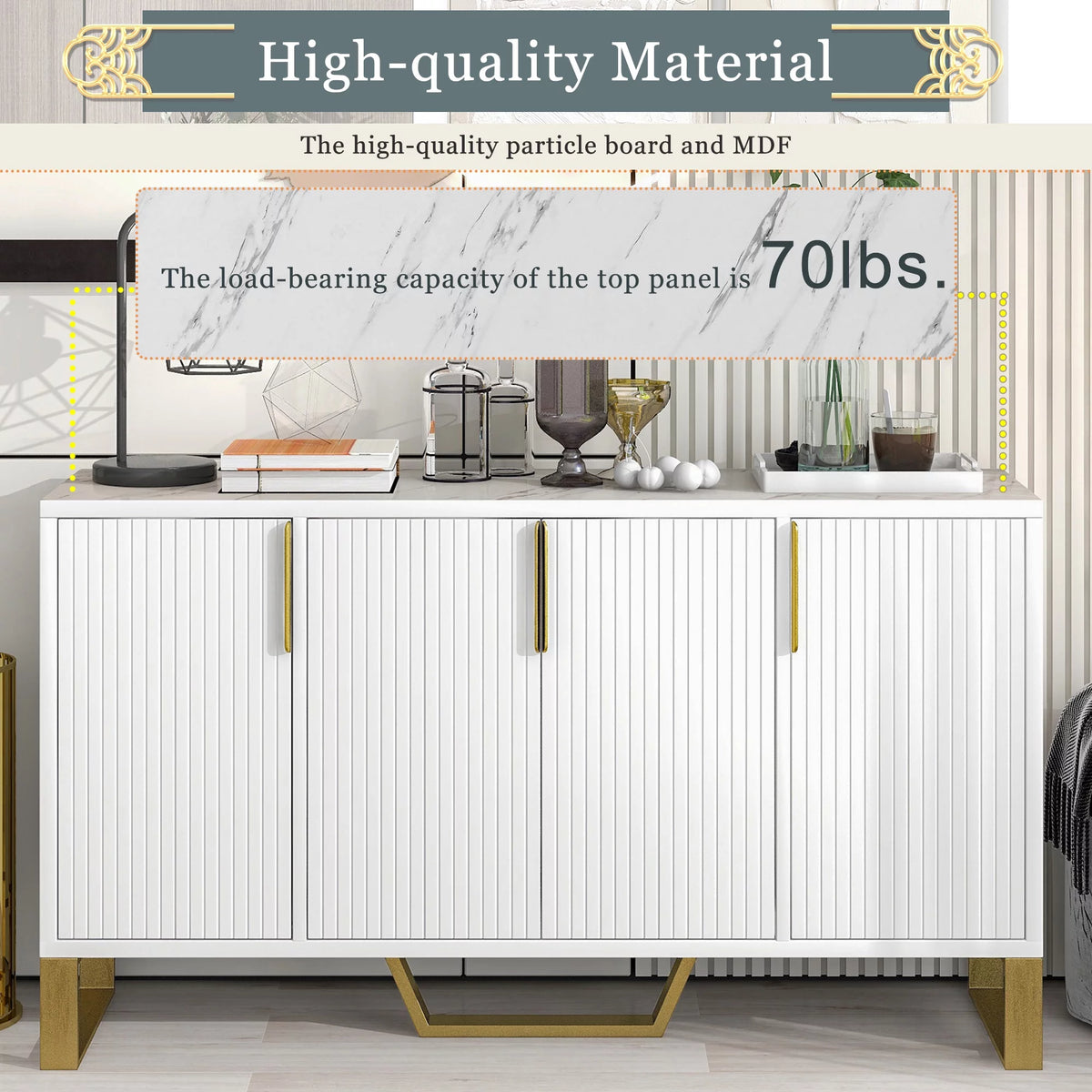 White 4 Door Buffet Sideboard with Metal Legs J19251