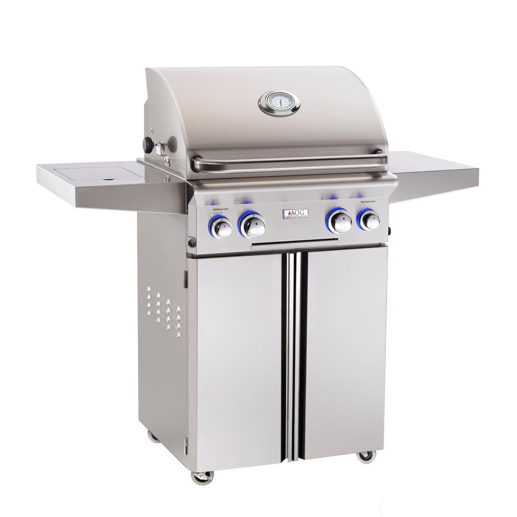 24 Inch Propane Gas Grill On Cart With Side Burner And Rotisserie Kit H507