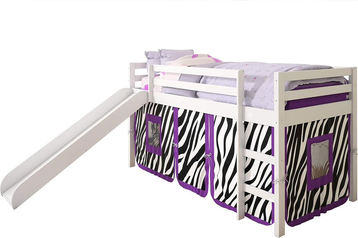 Twin Light Espresso Kids Loft Bed with Slide and Tent W5160