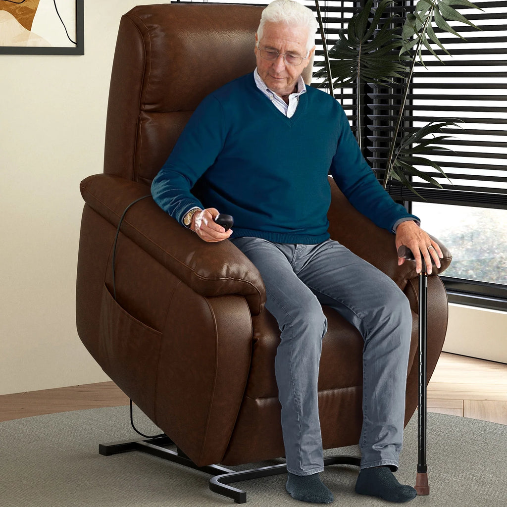 Brown PU Power Lift Recliner with Massage and Heat F21393