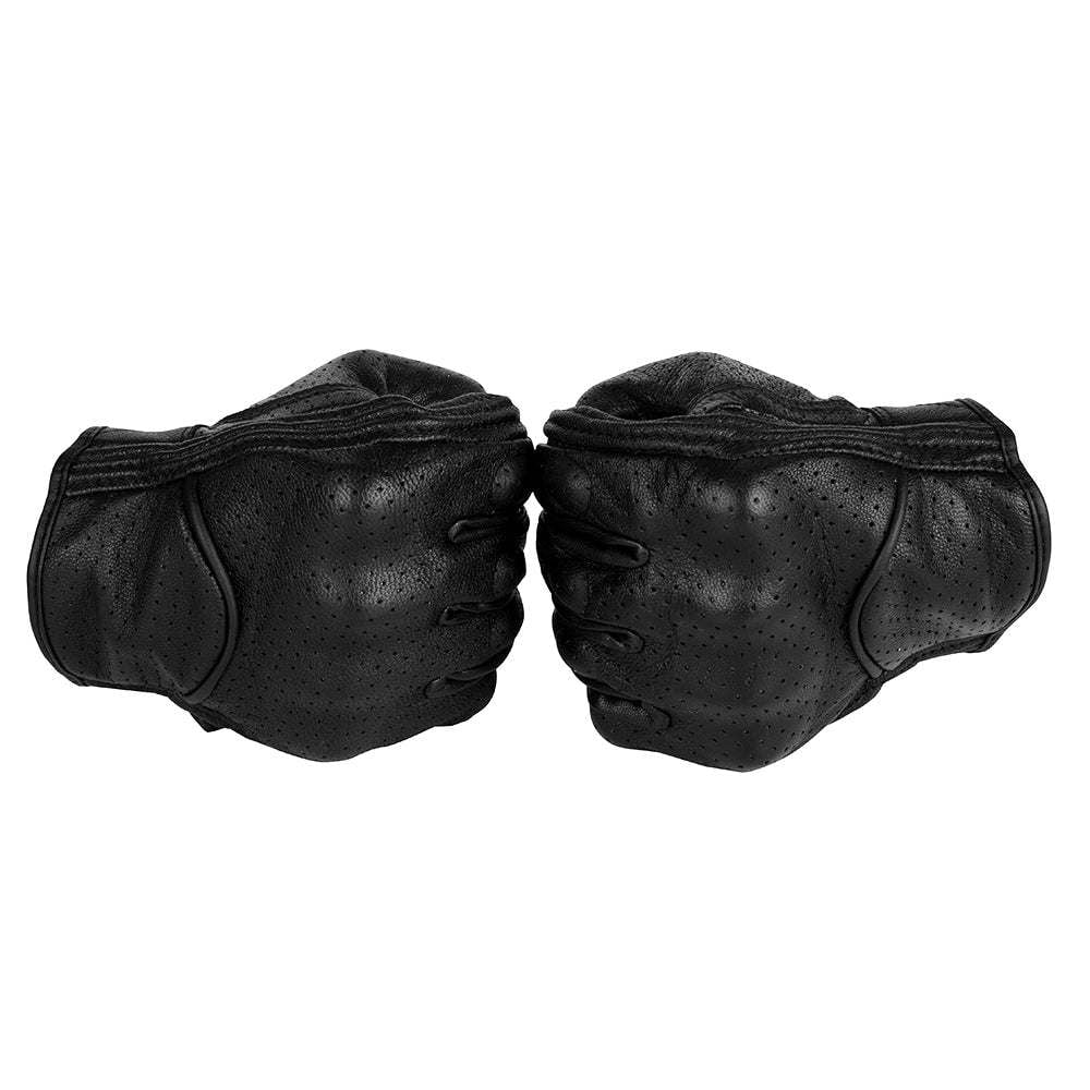 Perforated Full Finger Leather Motorcycle Gloves Y16173