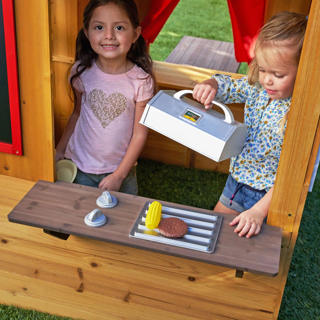 Modern Outdoor Wooden Playhouse with Picnic Table U371501