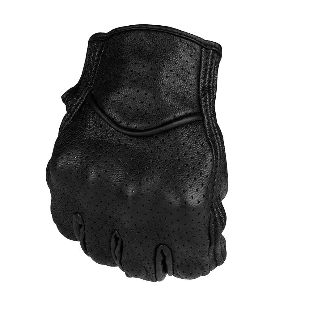 Perforated Full Finger Leather Motorcycle Gloves Y16173