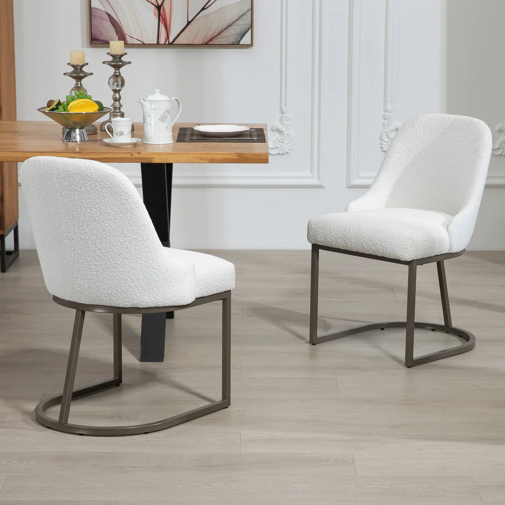 White Black Fabric Iron Dining Chair Set of 2 D438