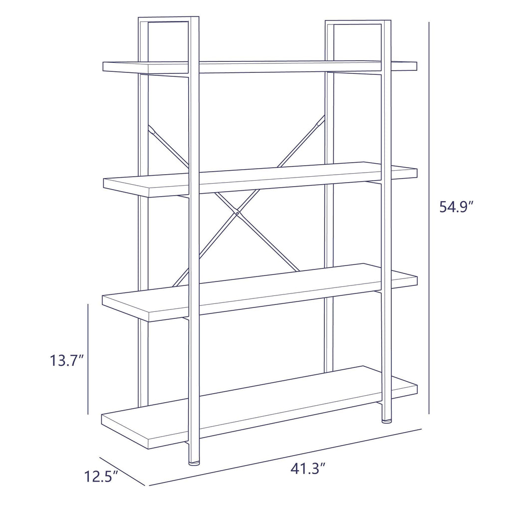 Dark Walnut 3 Shelves Wood & Metal Bookshelf J3373