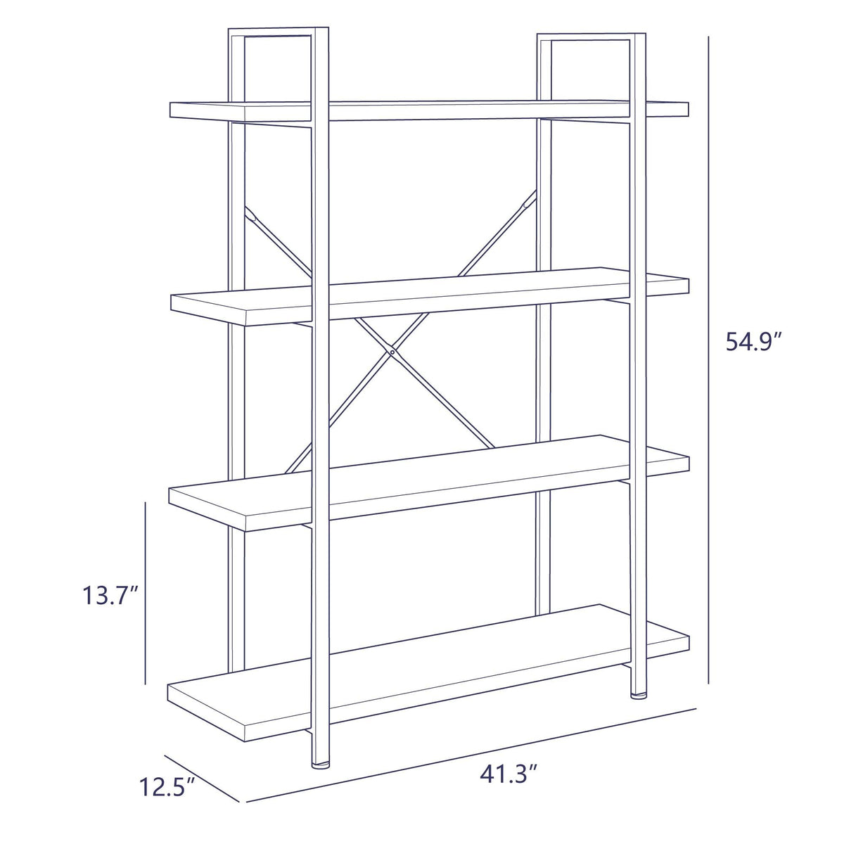 Dark Walnut 3 Shelves Wood & Metal Bookshelf J3373
