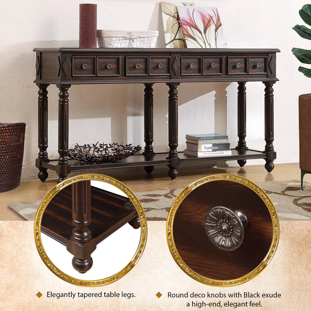 58" Black Console Table with 2 Drawers and Storage Shelf U491