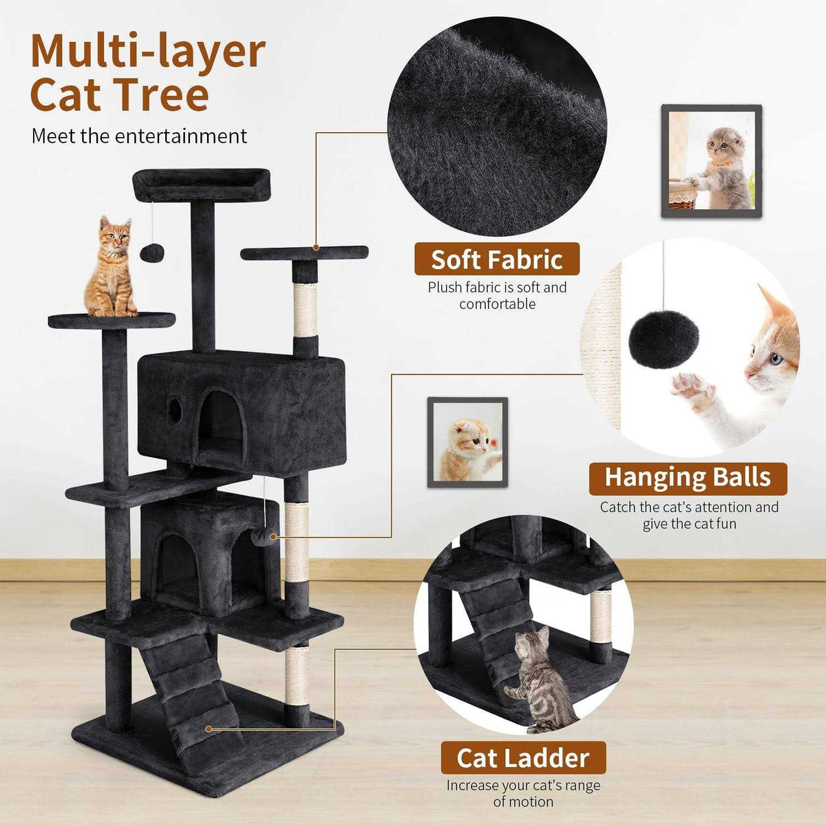 54in Multi-Level Cat Tree with Scratching Post K113