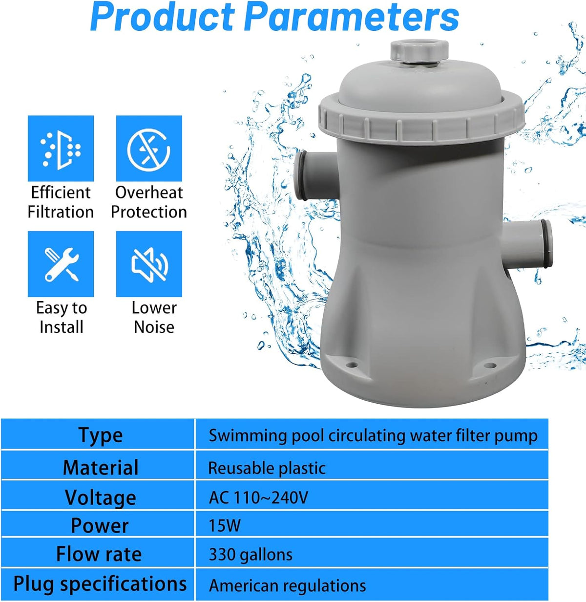330 Gallon Pool Filter Pump with GFCI, 110v-120v, 1 Filter Cartridge L427