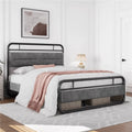 Queen Size Metal Platform Bed with Velvet Upholstered Headboard Dark Gray L603