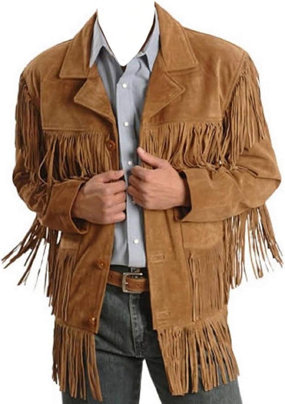 Men's Brown Leather Fringe Suede Jacket Q142