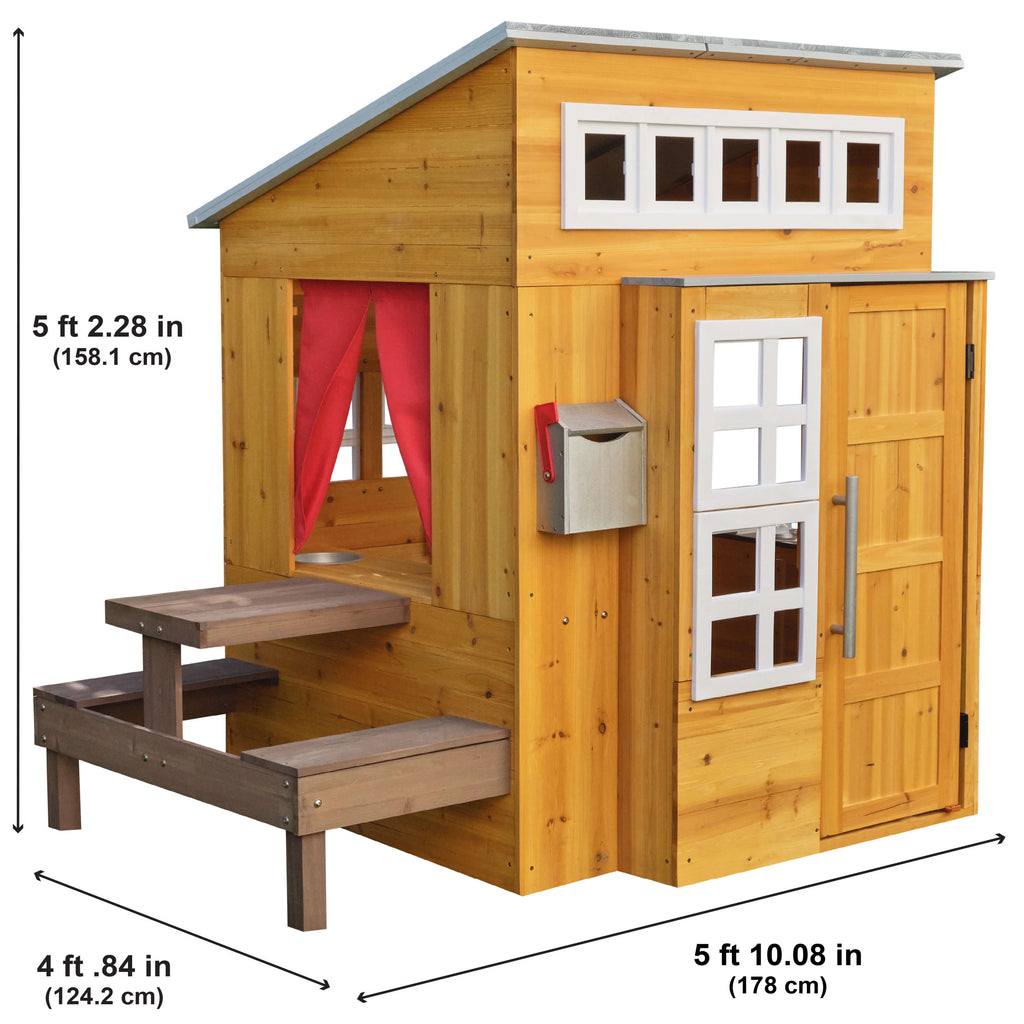 Modern Outdoor Wooden Playhouse with Picnic Table U371501