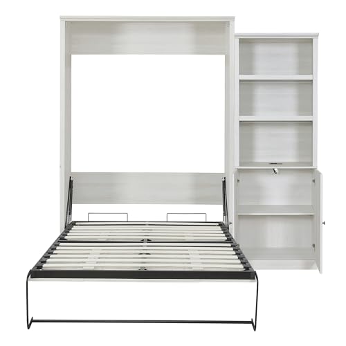 Queen Size Murphy Wall Bed with 1 Side Cabinet Storage Shelf R217