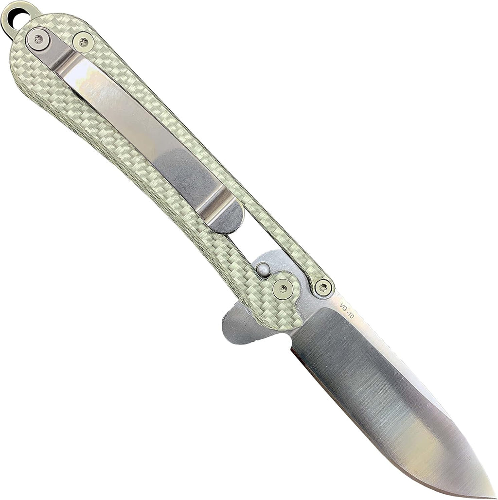 Folding EDC Pocket Knife VG10 Stainless Steel 2.75” Blade White Carbon Fiber Handle X65436