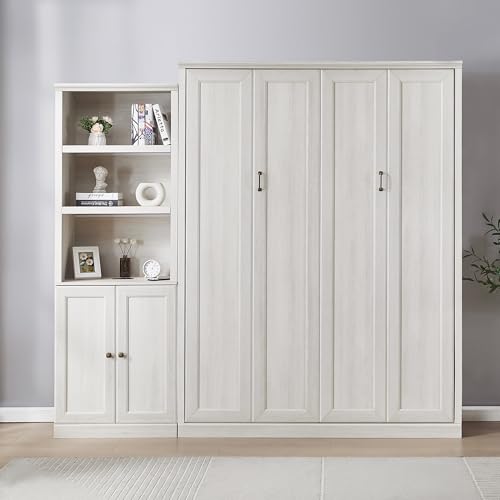 Queen Size Murphy Wall Bed with 1 Side Cabinet Storage Shelf R217