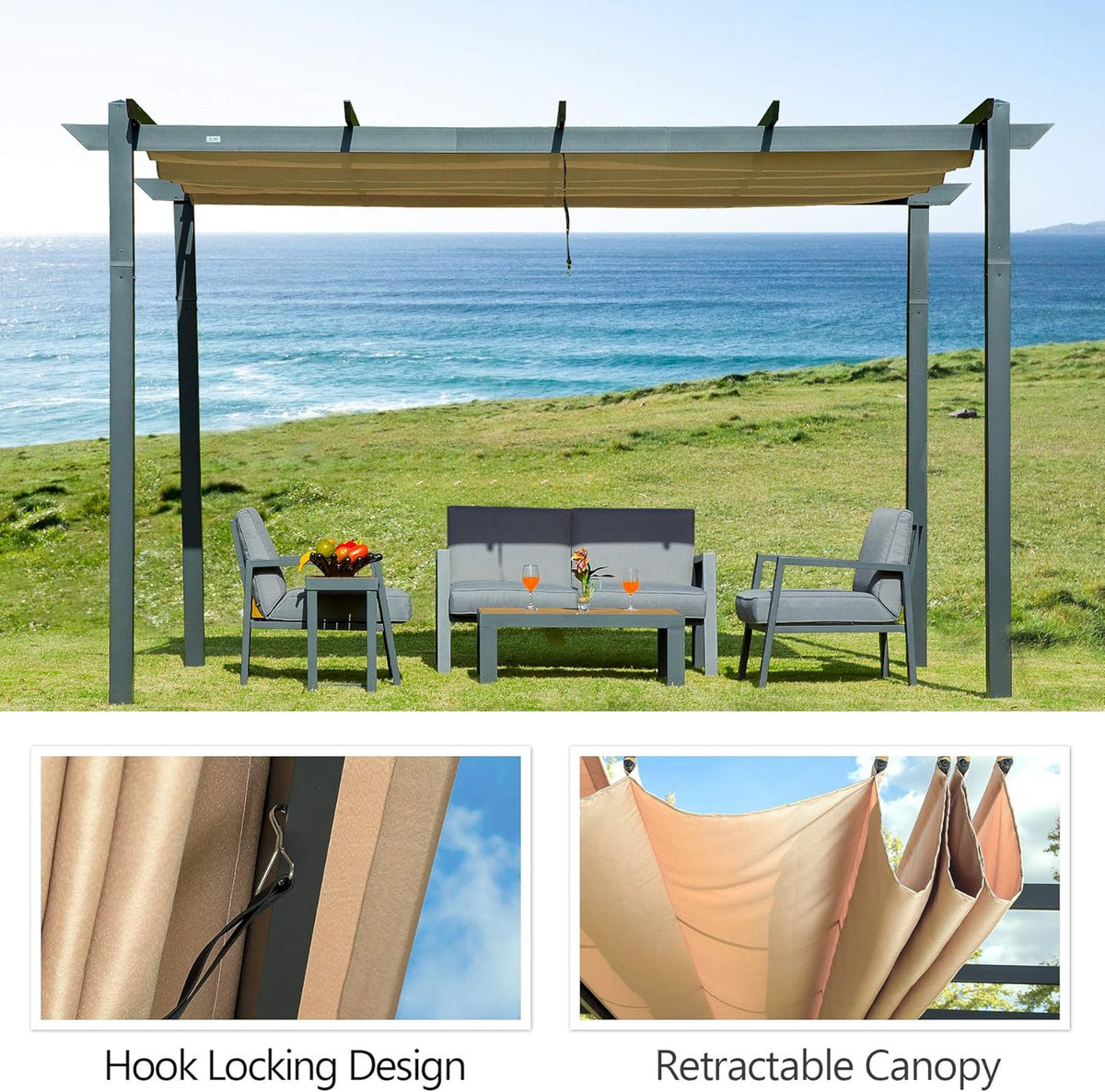Aluminum Retractable Outdoor Pergola 10x10ft S291