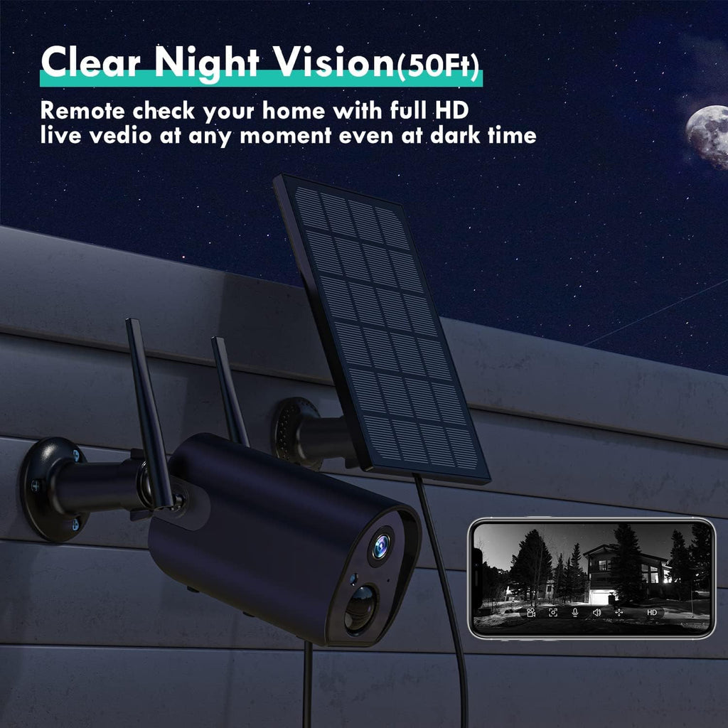 Solar Security Camera Outdoor Wireless WiFi 1080P Night Vision IP65 W9110