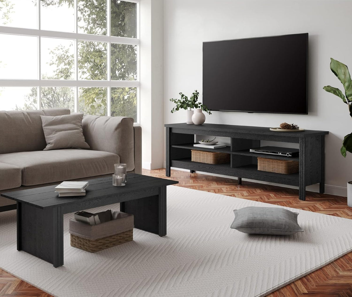 Black 75 Inch Fireplace TV Stand with Storage G80977