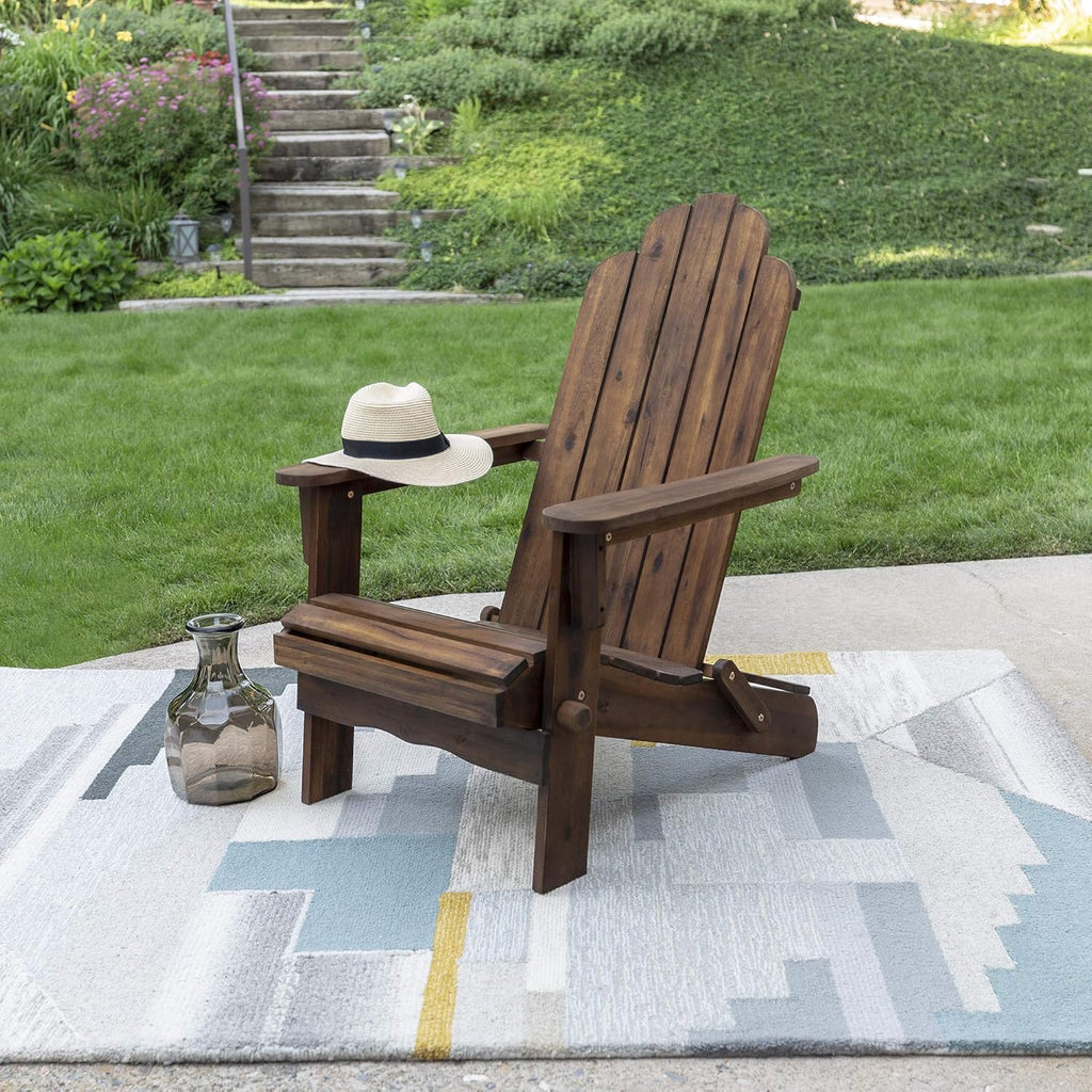 Solid Acacia Wood Outdoor Folding Adirondack Chair, Navy Blue Wash I184432