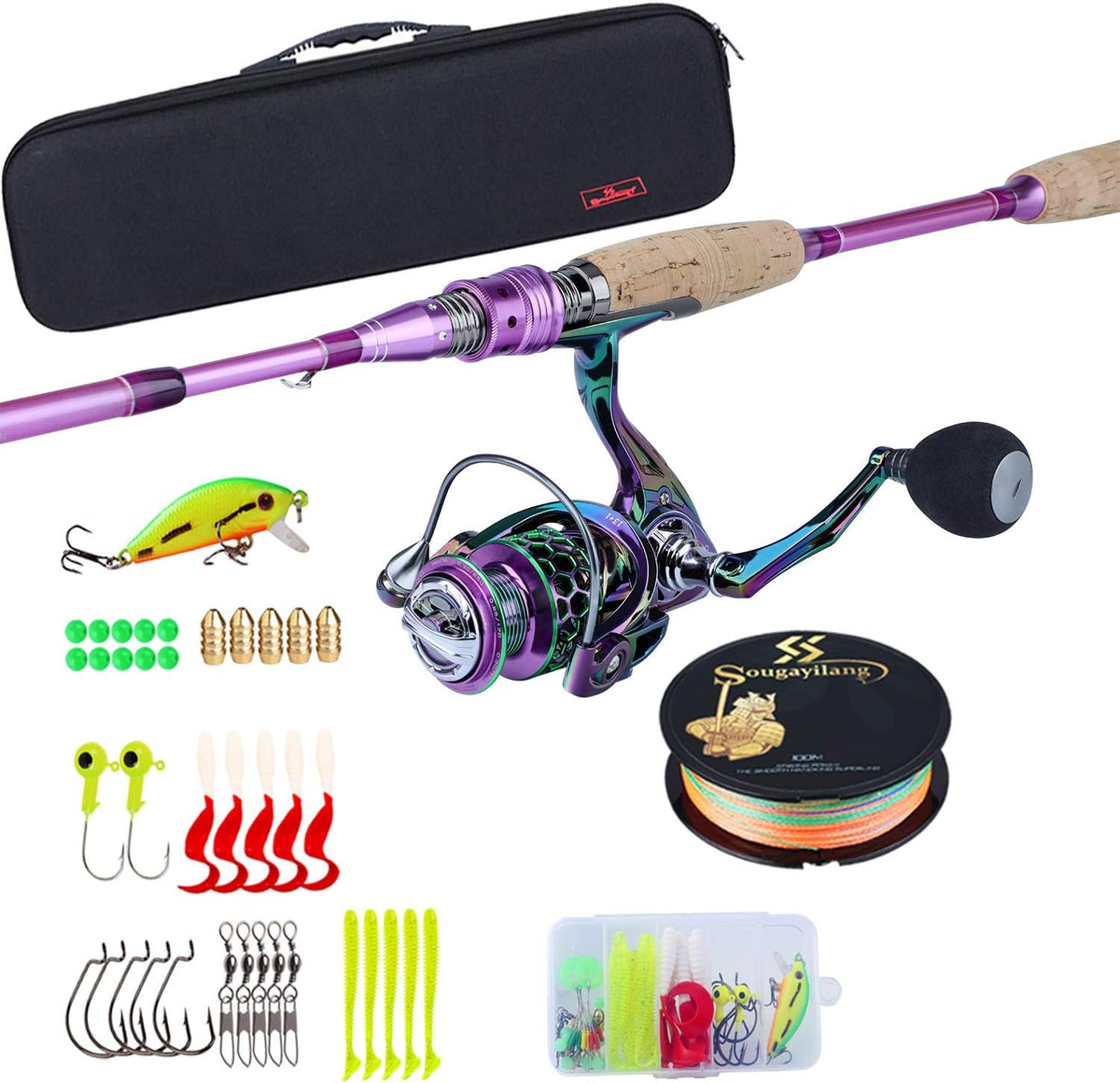 Carbon Fiber 4 Piece Spinning Fishing Rod Reel Combo C9780