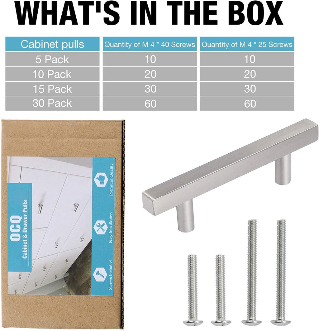 5 Pack Stainless Steel Square Cabinet Handles 5 Inch Hole Centers V87446