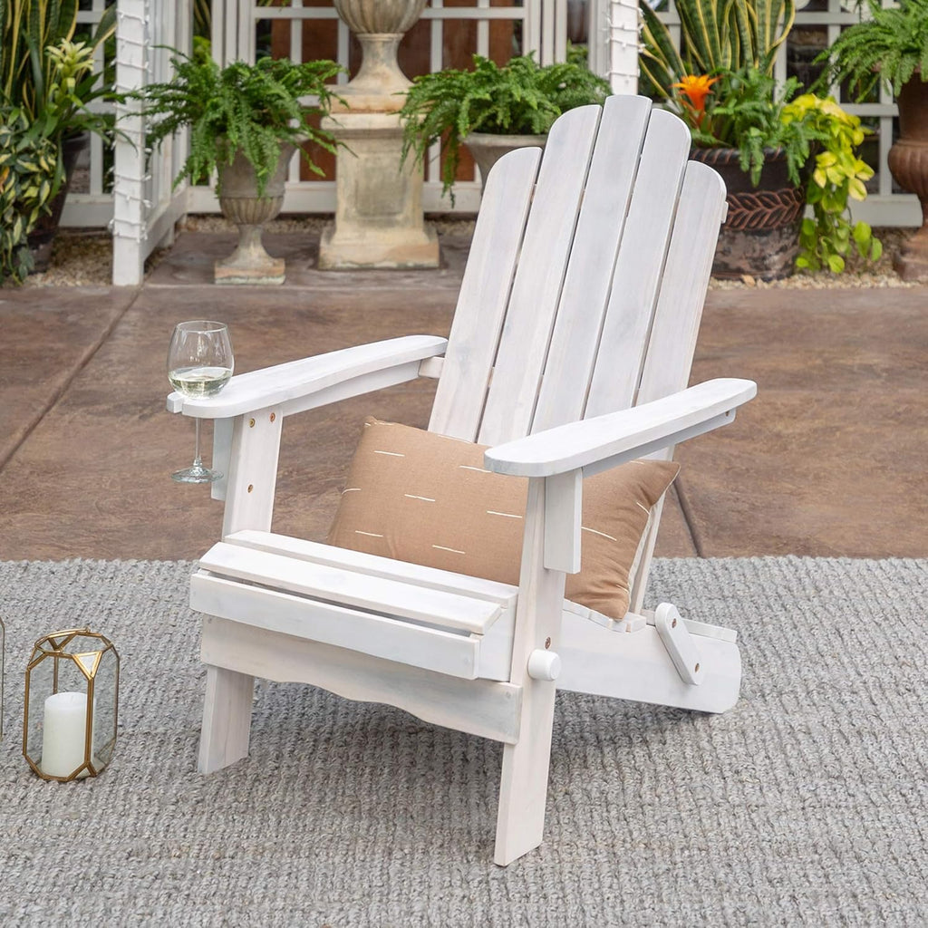 Solid Acacia Wood Outdoor Folding Adirondack Chair, Navy Blue Wash I184432