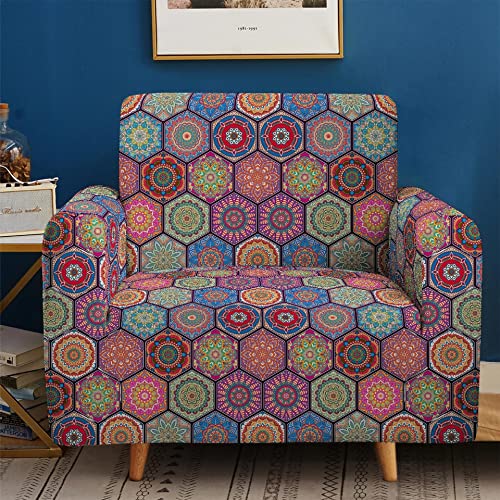 Mandala Flowers Couch Cover for 2 Cushions Couch, Bohemian Loveseat Slipcover, Floral Pattern Printed Sofa Cover H2964